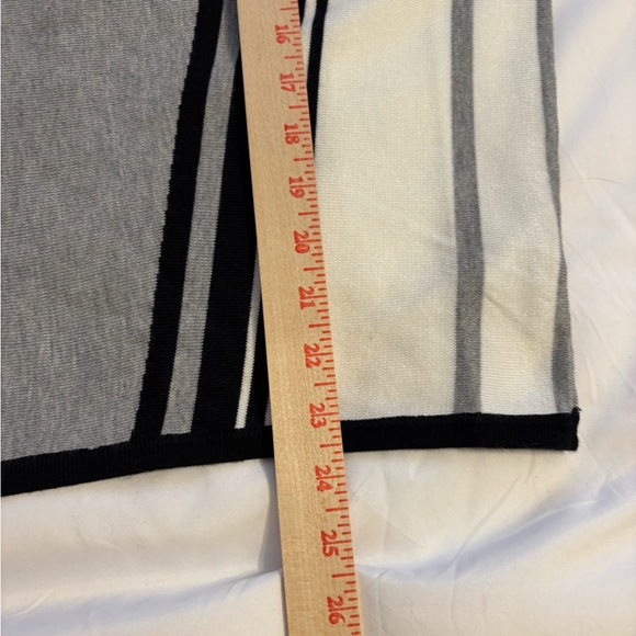 Tahari V-Neck Sweater with Geometric Stripes - Gray, Black, White - Picture 6 of 9